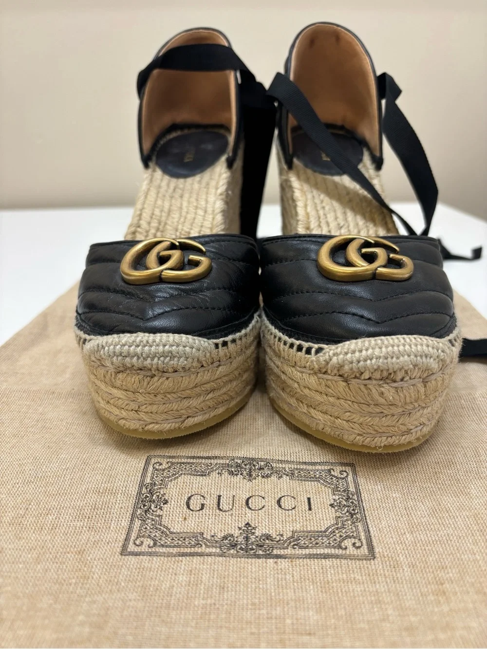 🖤 Gucci GG Marmont Matelassé Espadrille Wedges 🖤